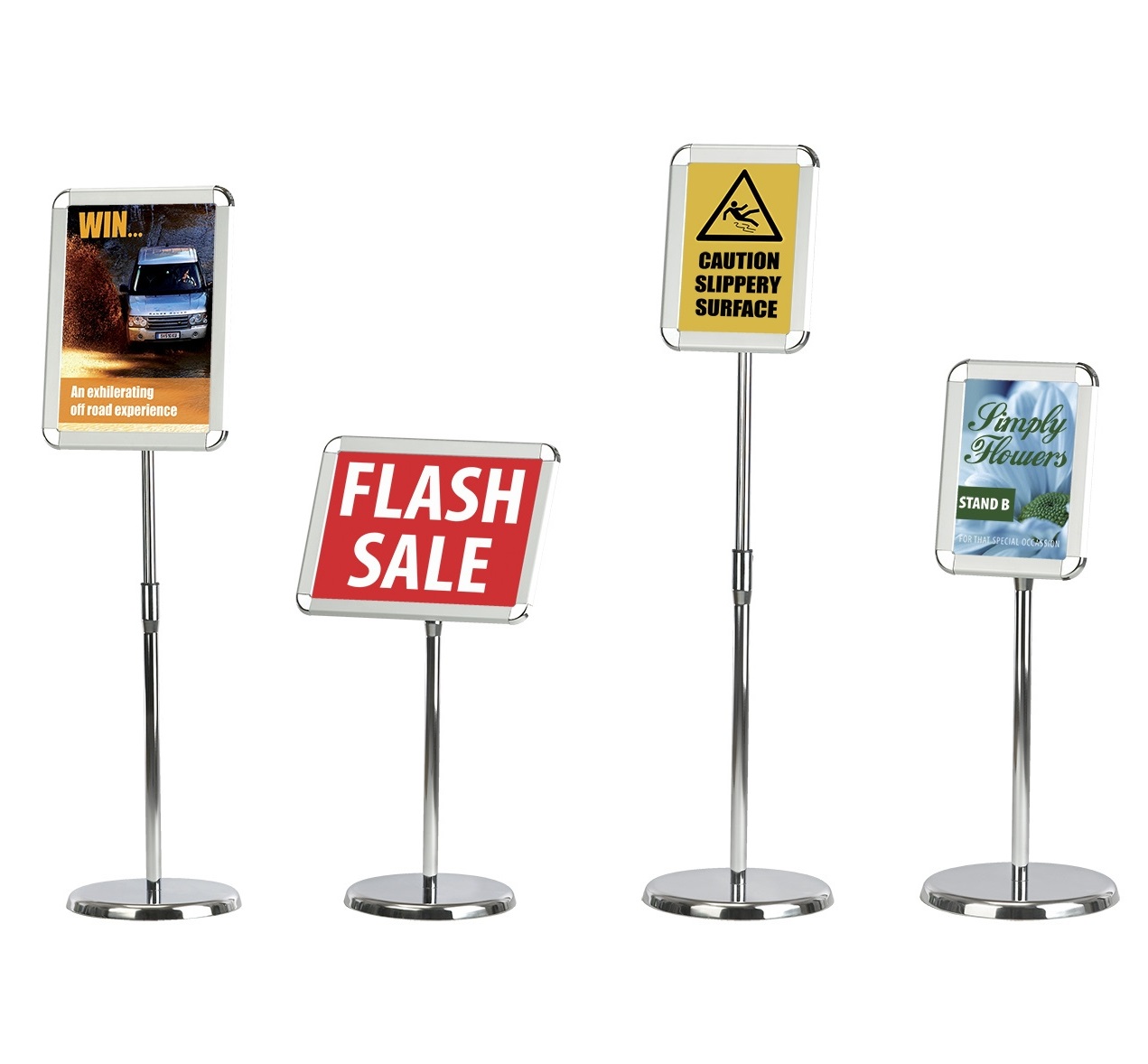PORTA GRAFICA MARCO CLIP ALUMINIO CON PEDESTAL AJUSTABLE FORMATO A4 (21*29.7 CMS) (C10)